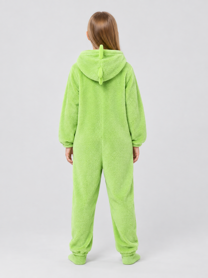 Light Green Flannel Hooded Pajama Jumpsuit