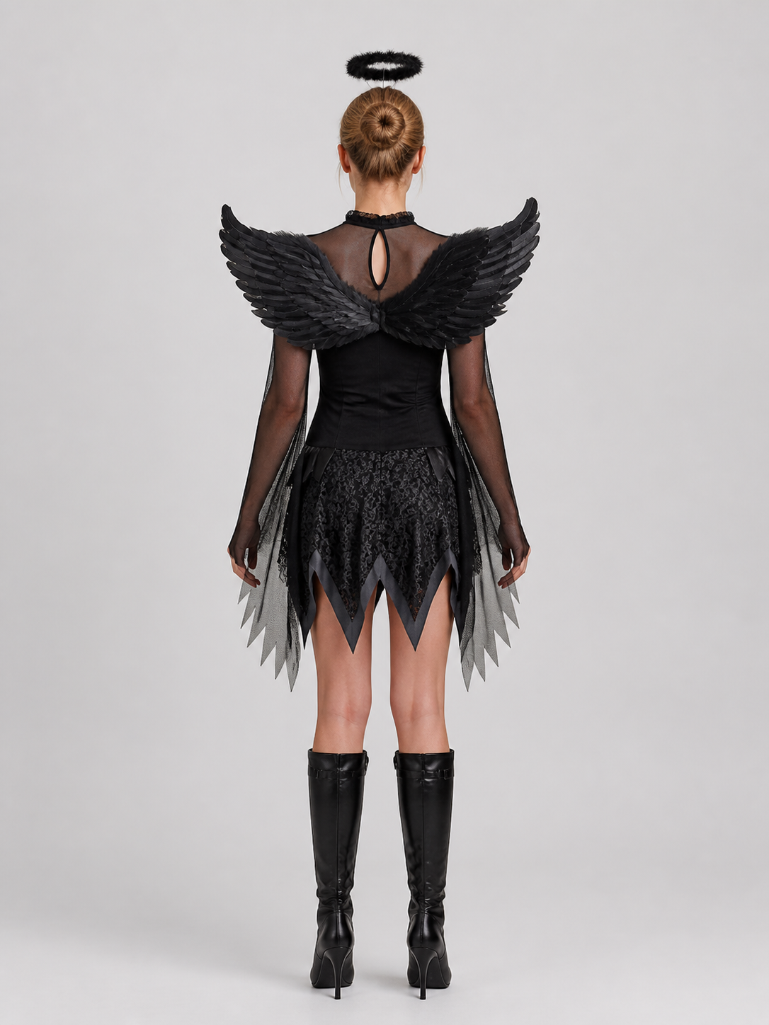 Black Angel Cosplay Costume: Dress, Wings back view