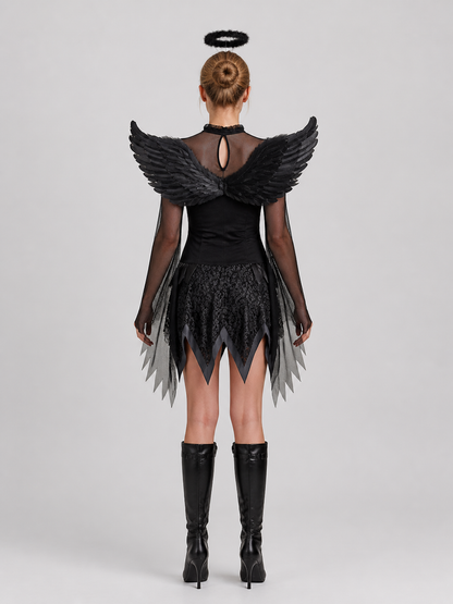Black Angel Cosplay Costume: Dress, Wings back view