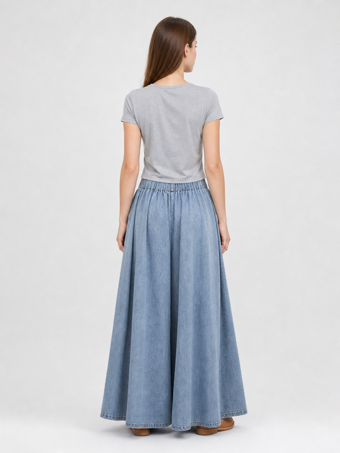 Light Blue Wide-Leg Drawstring Jeans