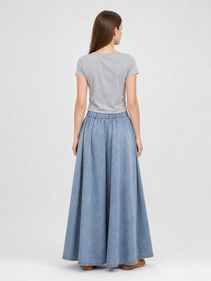 Light Blue Wide-Leg Drawstring Jeans