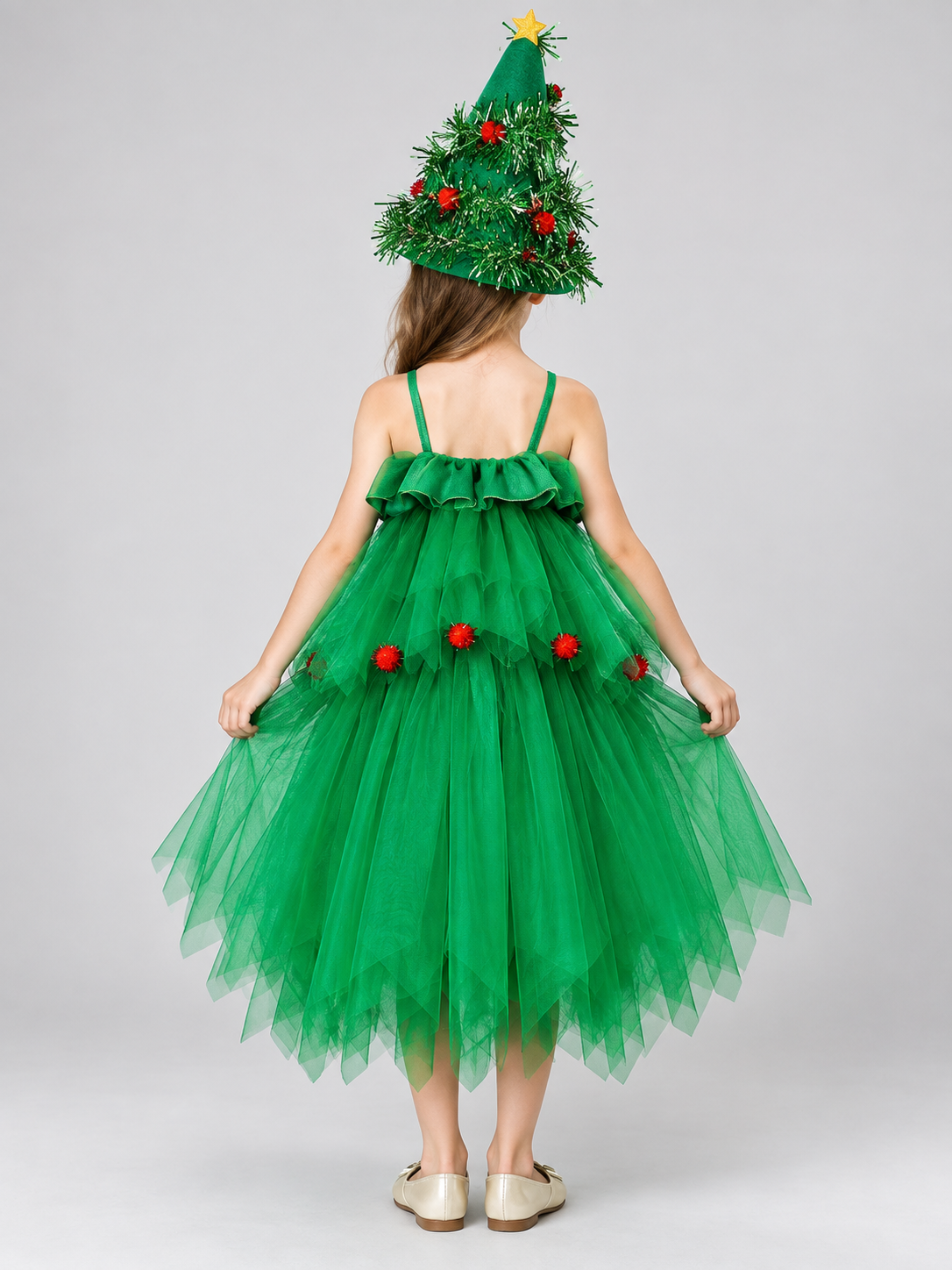 Children's Carnival Costume with Christmas Tree Hat back view