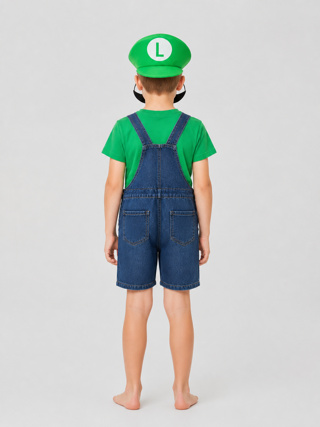 Mario Costume: T-Shirt, Shorts, and Cap back view