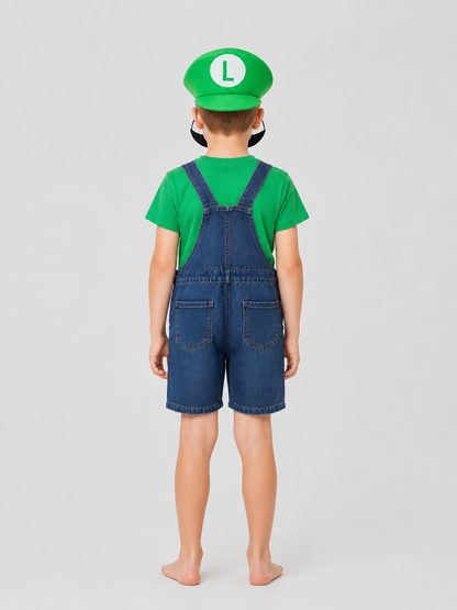 Mario Costume: T-Shirt, Shorts, and Cap back view