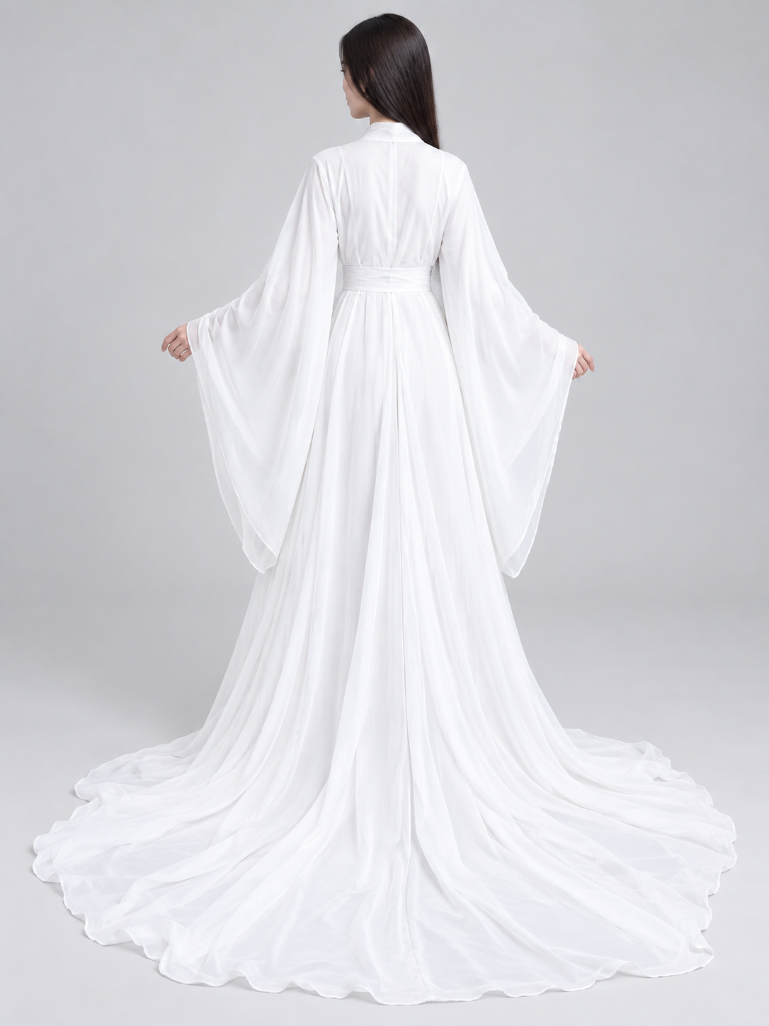 Chinese-Style Costume White Dress with Long Train