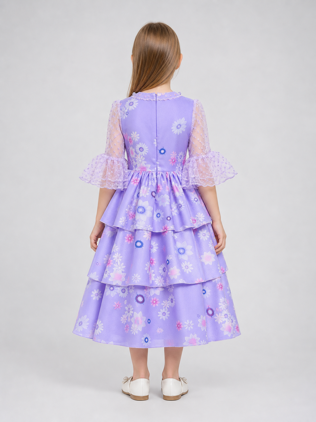 Kids' Floral-Print Cosplay Dress with Sleeves back view 3