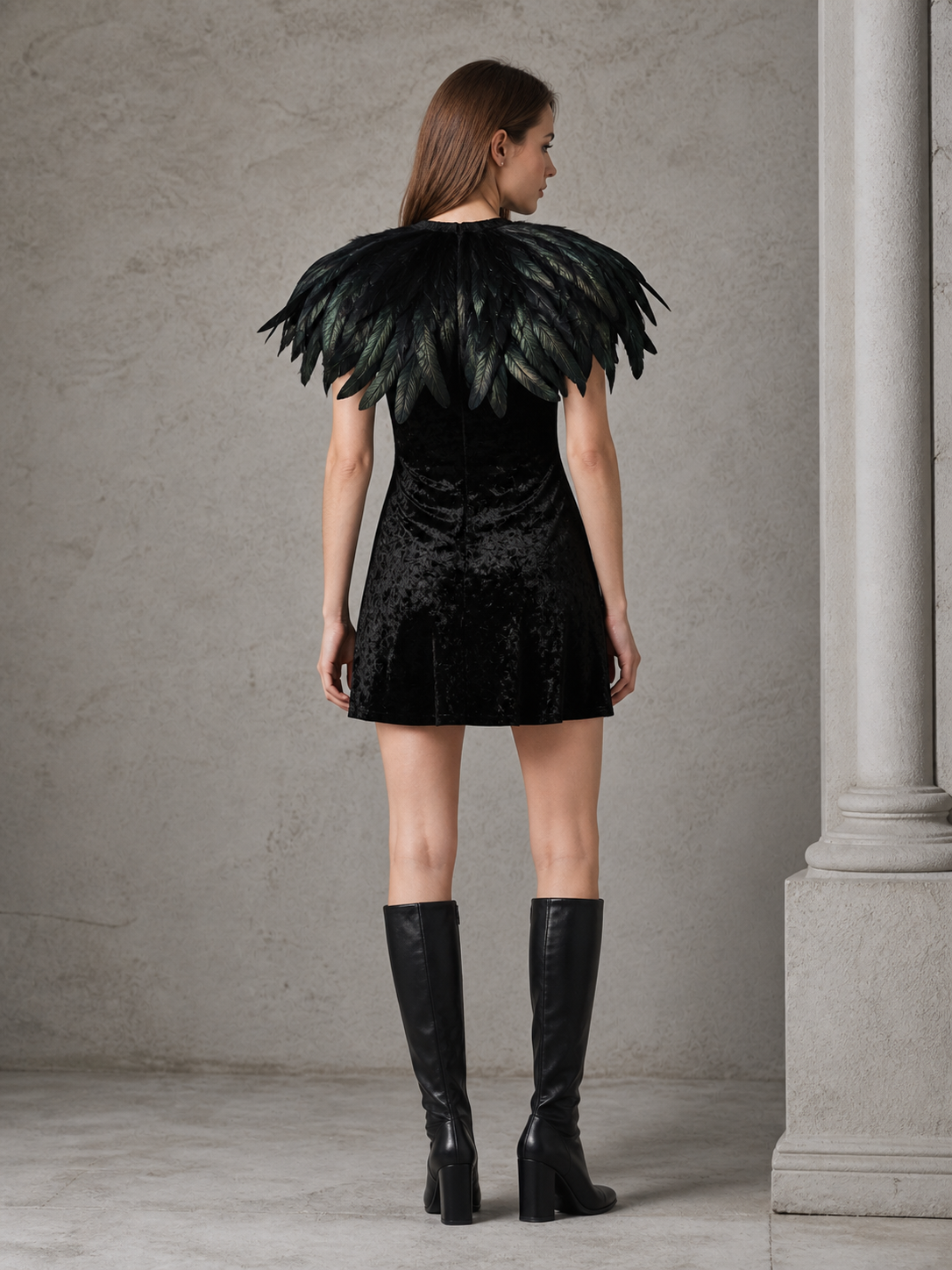 Black Feather Cape, Double Layer Feather Shawl, Neck Tie Bow, Shoulder Wrap, Feather Trim Cape, Layered Feather Cape, Black Cape Costume Accessory