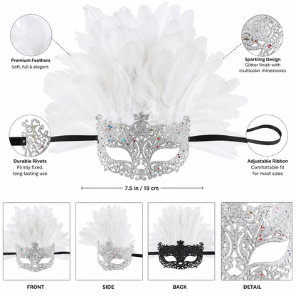 White Feather Masquerade Mask product view 22