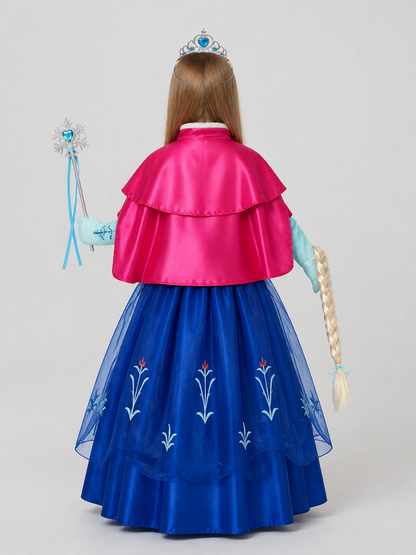 Children’s Princess Costume with Cape, Crown, and Wig back view