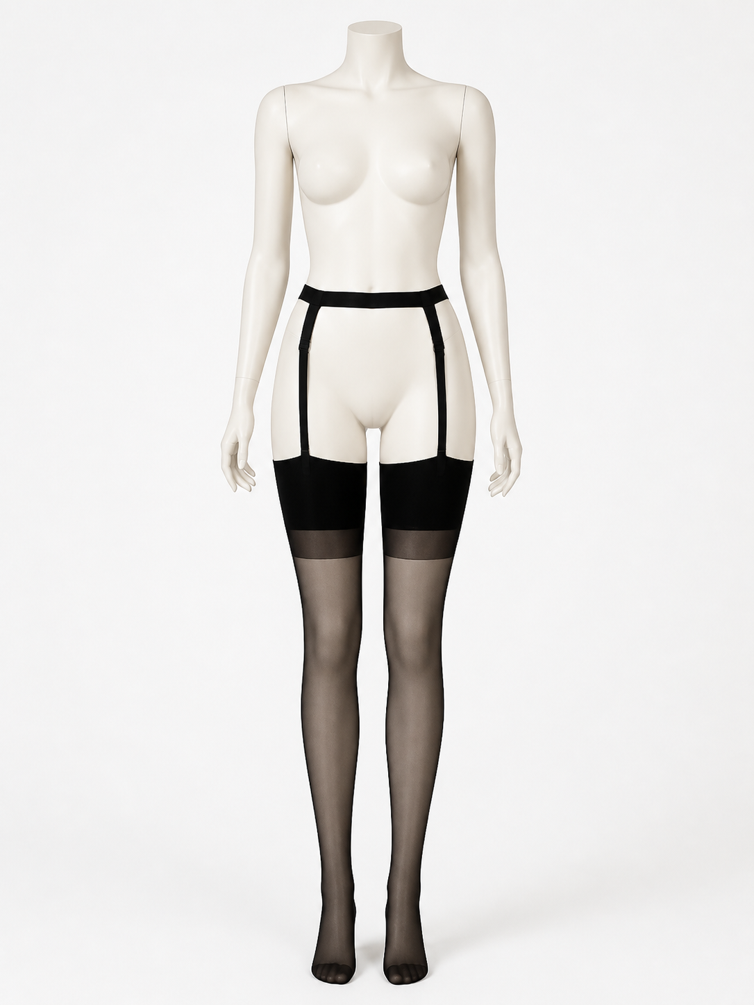 Women's Police Costume Sheer Thigh High Stockings with Garter Belt back view