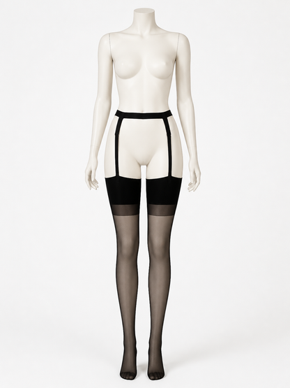 Women's Police Costume Sheer Thigh High Stockings with Garter Belt back view