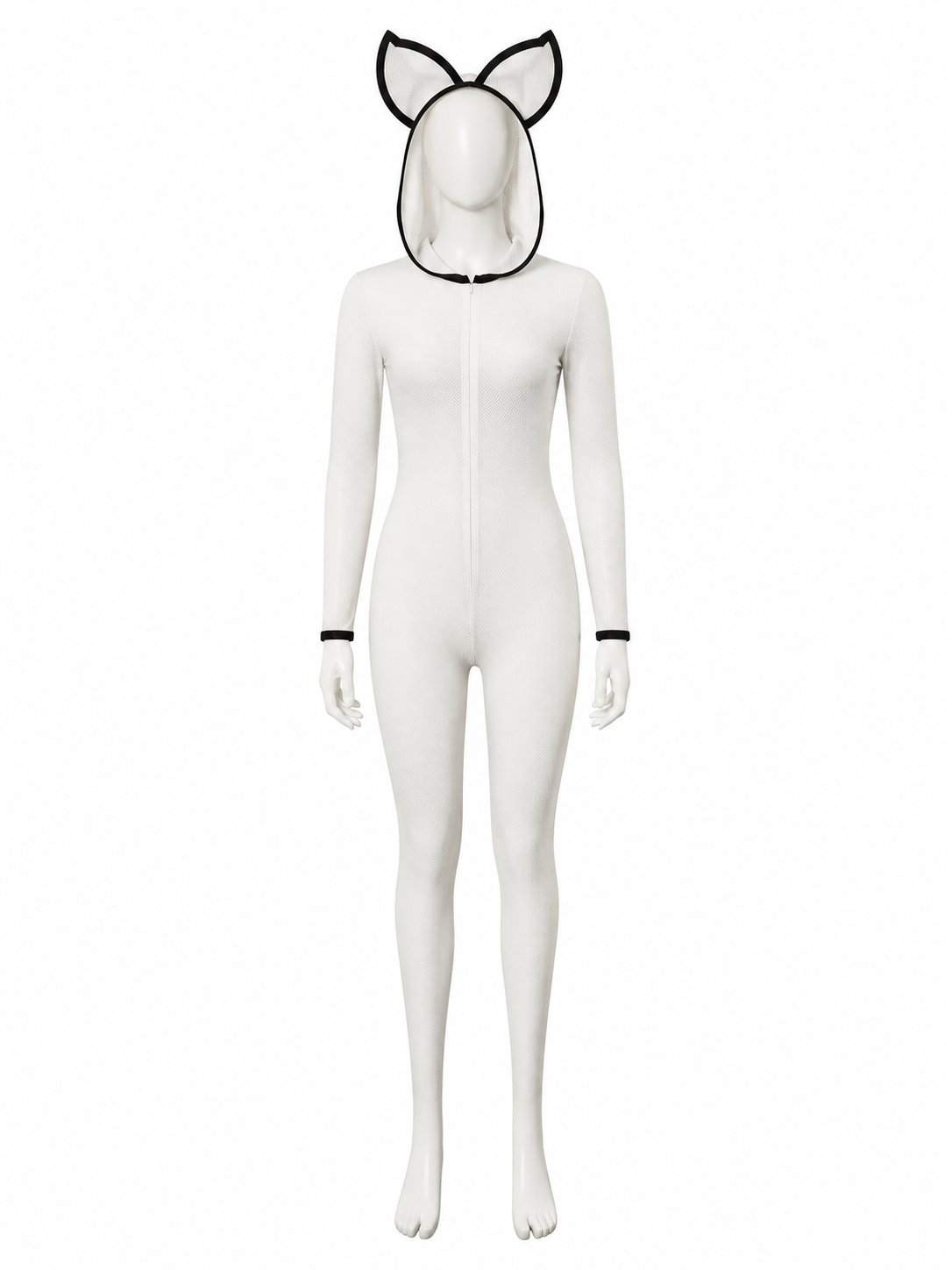 Men's Spider Superhero Bodysuit Costume, Black and White Mesh-Pattern Eye back view