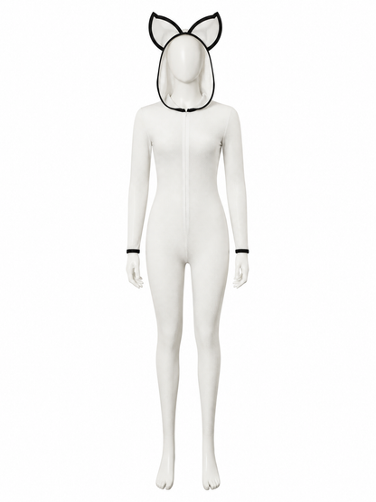 Men's Spider Superhero Bodysuit Costume, Black and White Mesh-Pattern Eye back view