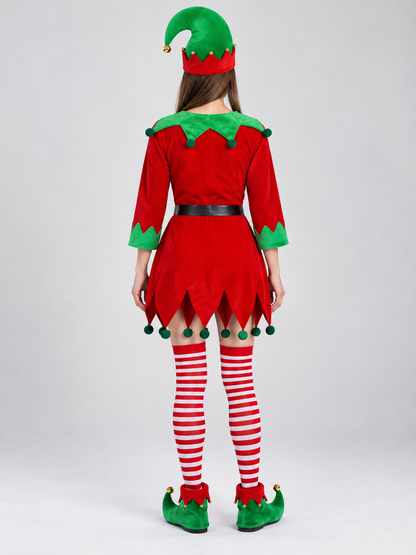 Elf Costume: Red Dress and Hat back view