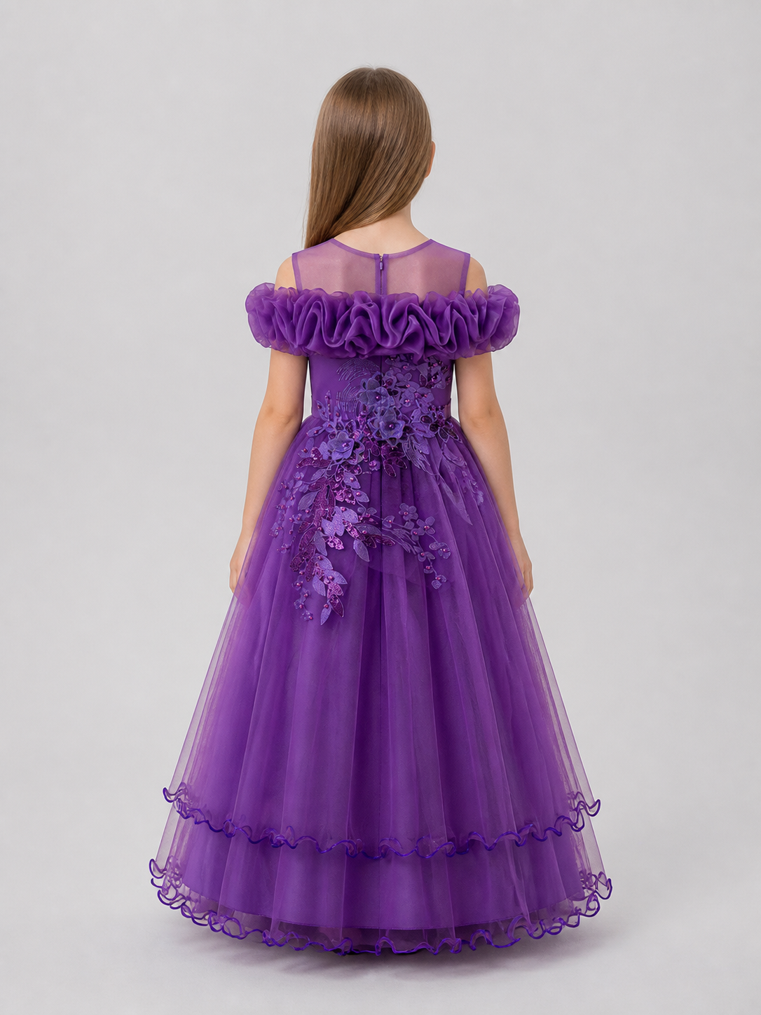 Festive Princess Dress, Purple, Full Skirt back view