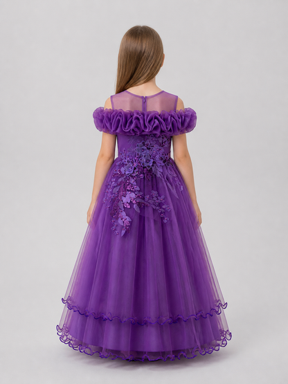 Festive Princess Dress, Purple, Full Skirt back view