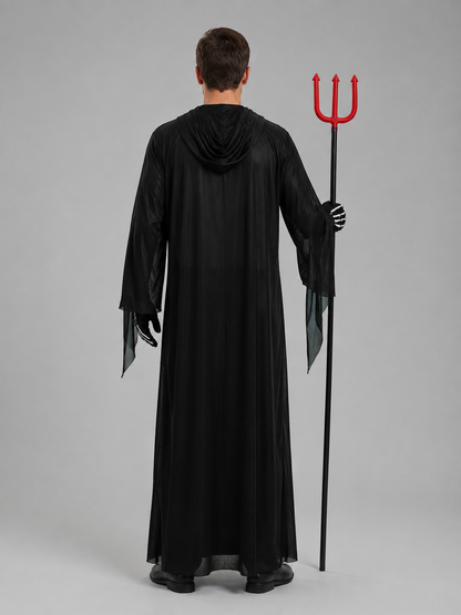 Skeleton robe costume with mask and trident back view