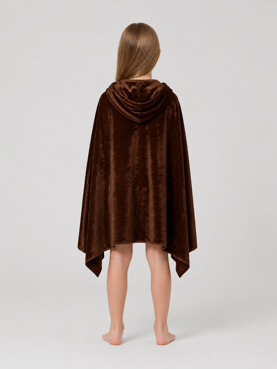 Brown Hooded Cloak Cape with an Asymmetrical Hem back view