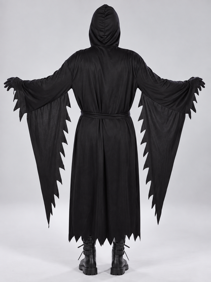 Ghost Halloween Costume: White Mask, Black Hooded Robe
