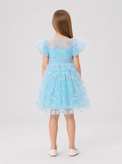 Children’s Princess Dress with a Full Skirt and Butterflies back view
