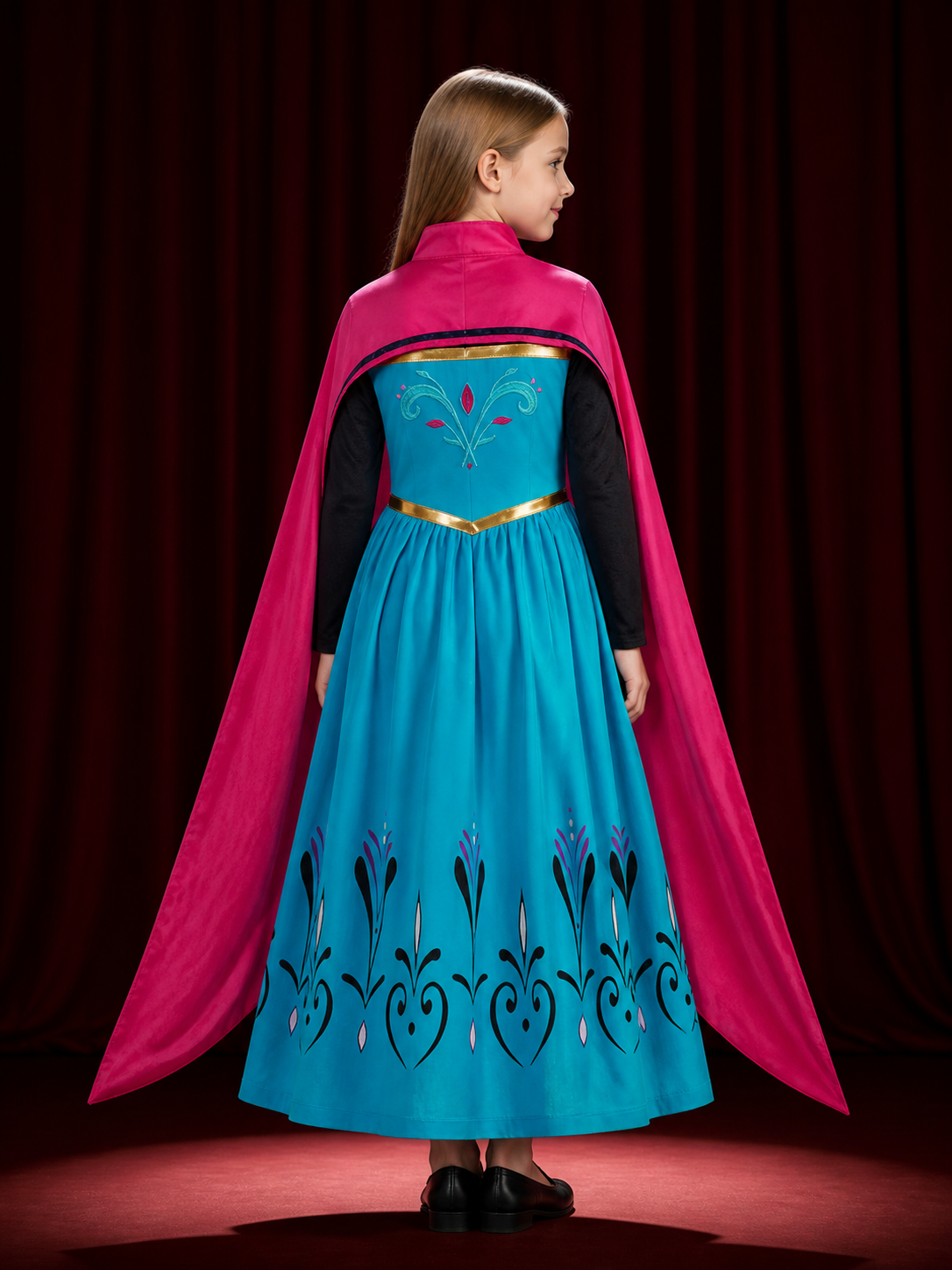 Girls' Snow Queen Princess Costume Dress With Detachable Cloak, Halloween back view