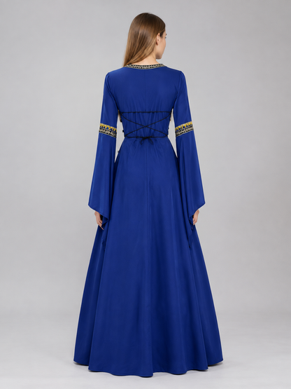 Long Dress with a Square Neckline and Lace-Up Detail back view