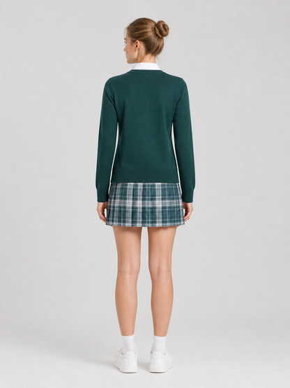 All of Us Are Dead School Uniform: Cardigan, Plaid Skirt back view