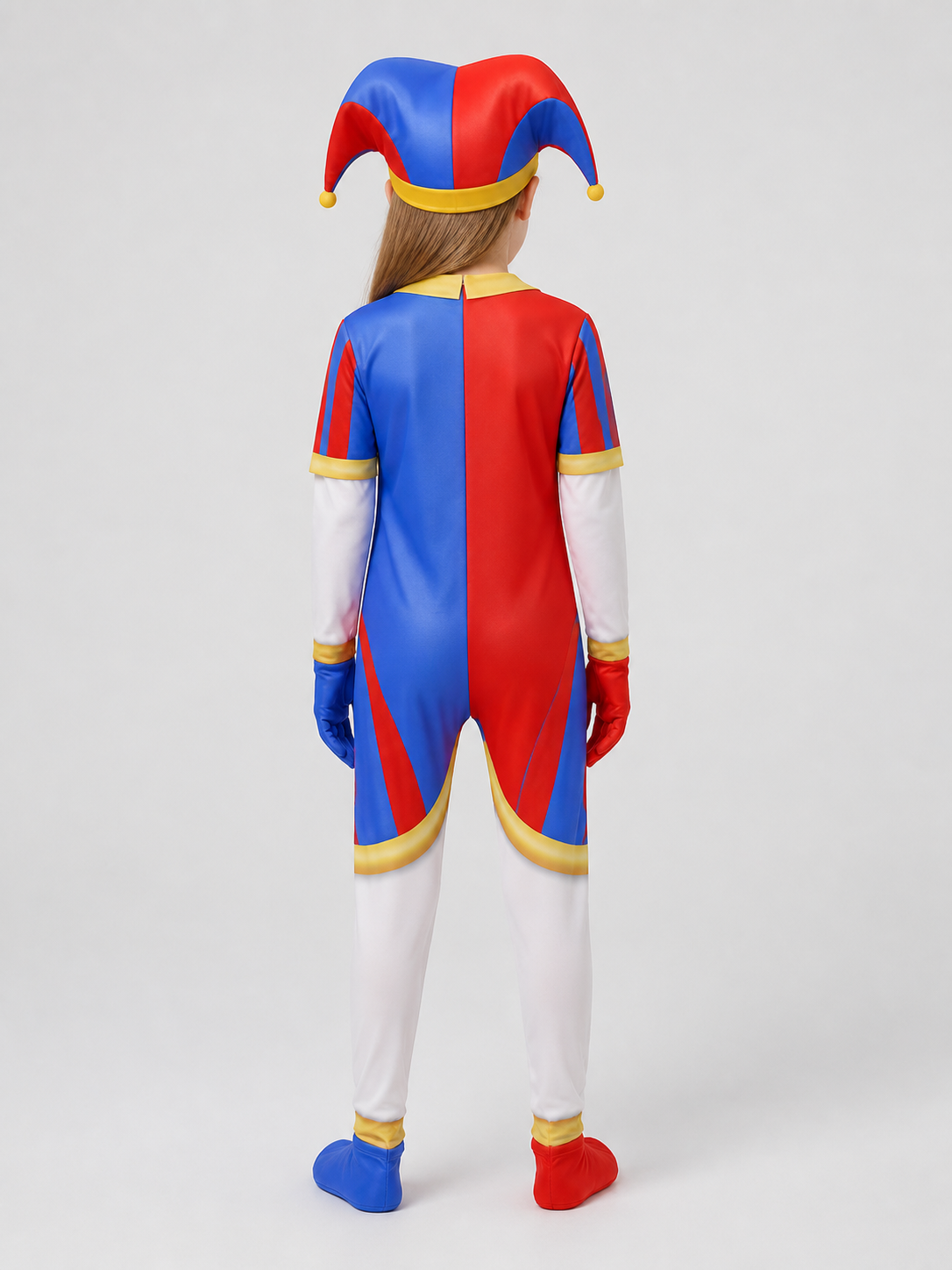 Pomni Cosplay Costume: Clown Jumpsuit with Hat back view