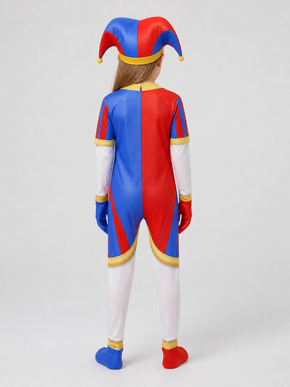 Pomni Cosplay Costume: Clown Jumpsuit with Hat back view