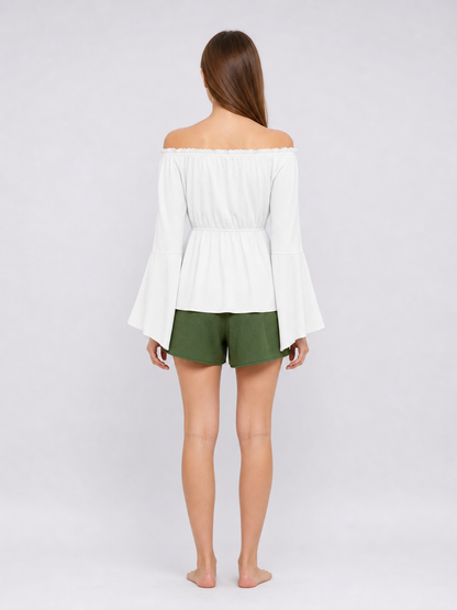 Off-the-Shoulder Blouse with Flared Sleeves