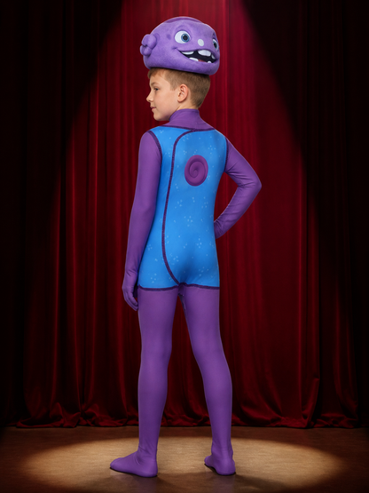 Kids Alien Onesie Costume with Mask, Purple Blue Polka Dot Print Bodysuit for