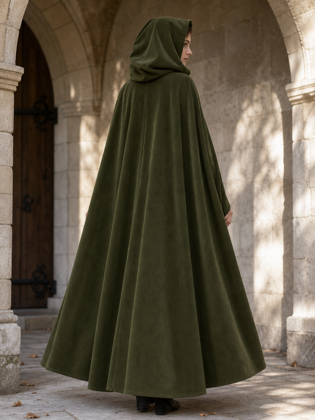 Long Green Hooded Costume Cloak