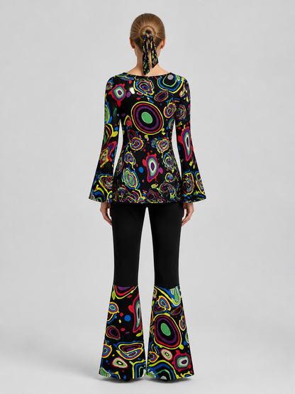 70s Stage Costume: Psychedelic Print, Flared Pants back view