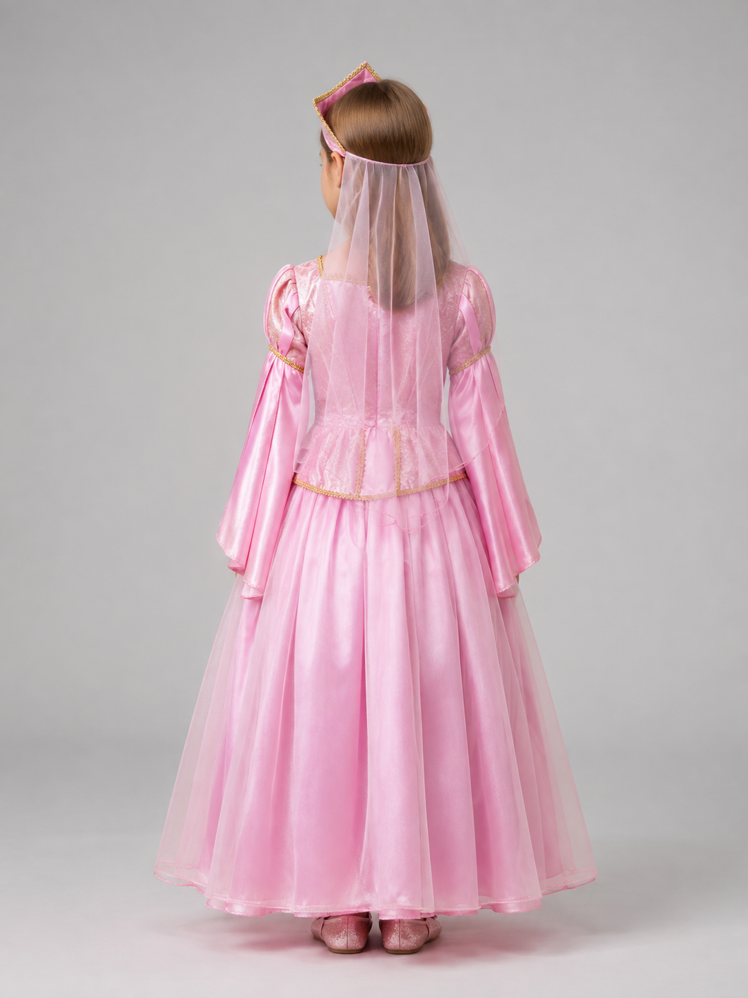 Children's Princess Carnival Dress with Crown and Veil back view