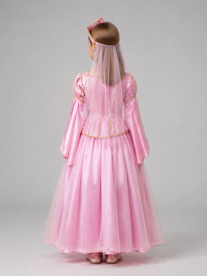 Children's Princess Carnival Dress with Crown and Veil back view