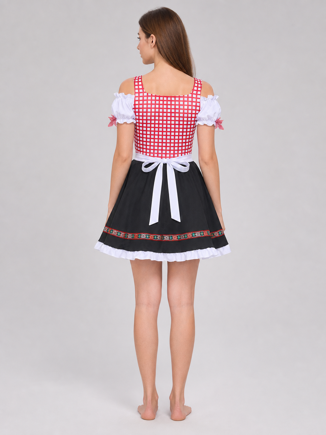 Ethnic Dress with Apron, Lacing, and Full Skirt back view
