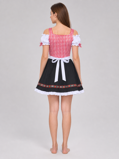 Ethnic Dress with Apron, Lacing, and Full Skirt back view