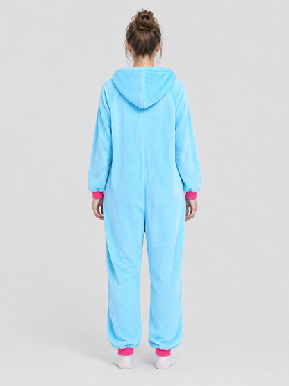 Flannel Hooded Pajama Jumpsuit with White Insert
