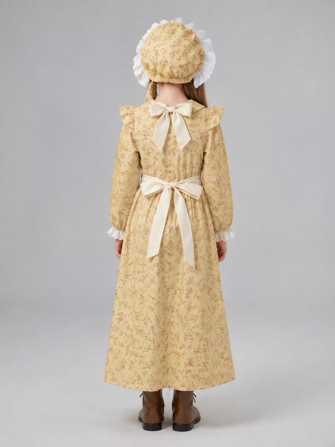 Children’s Carnival Costume: Dress, Apron, Bonnet back view