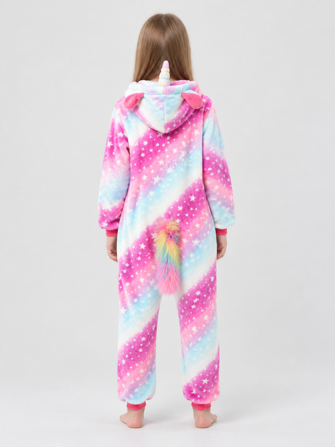 Hooded Pajama Jumpsuit with Ears and Star Print