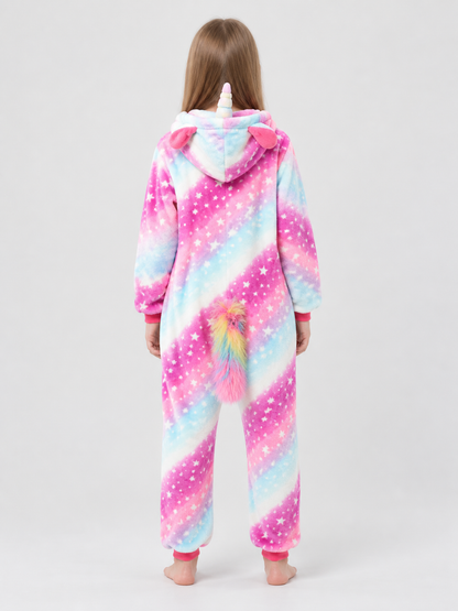 Hooded Pajama Jumpsuit with Ears and Star Print