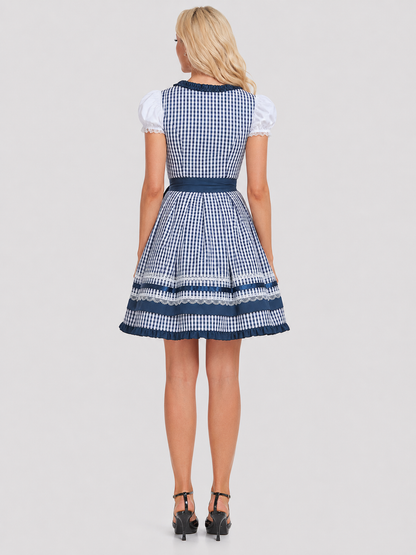 Oktoberfest Costume Dress, Blue Plaid and Lace