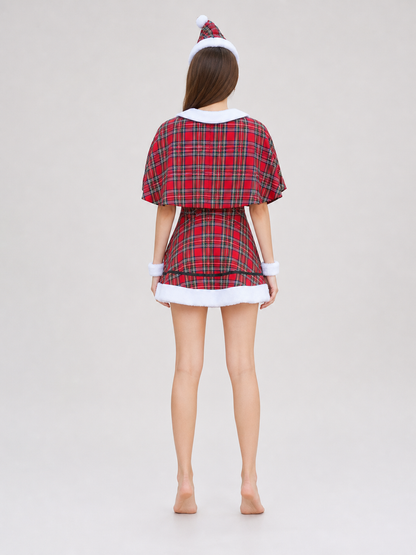 Retro Costume: Plaid Dress with Short Cape back view
