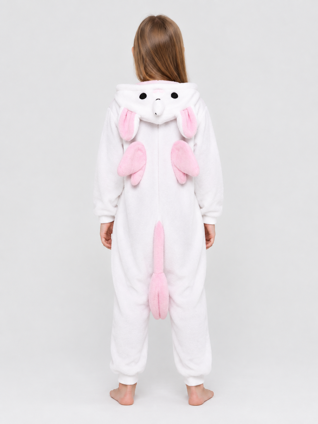 White and Pink Kids' Hooded Pajama Jumpsuit