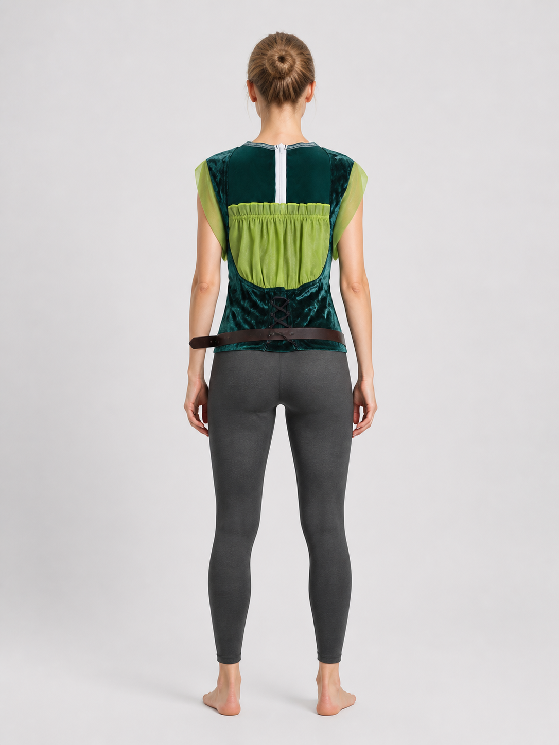Elf Costume: Green Vest with Belt back view