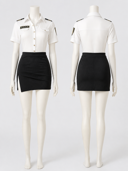 Women's Police Officer Costume Set with Epaulettes and Gold Buttons back view