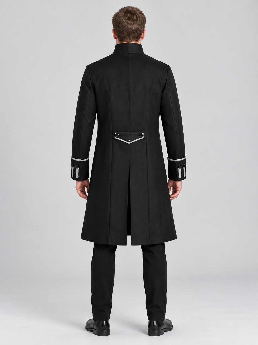 Gothic Black Long Frock Coat with Stand Collar