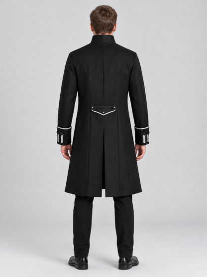 Gothic Black Long Frock Coat with Stand Collar