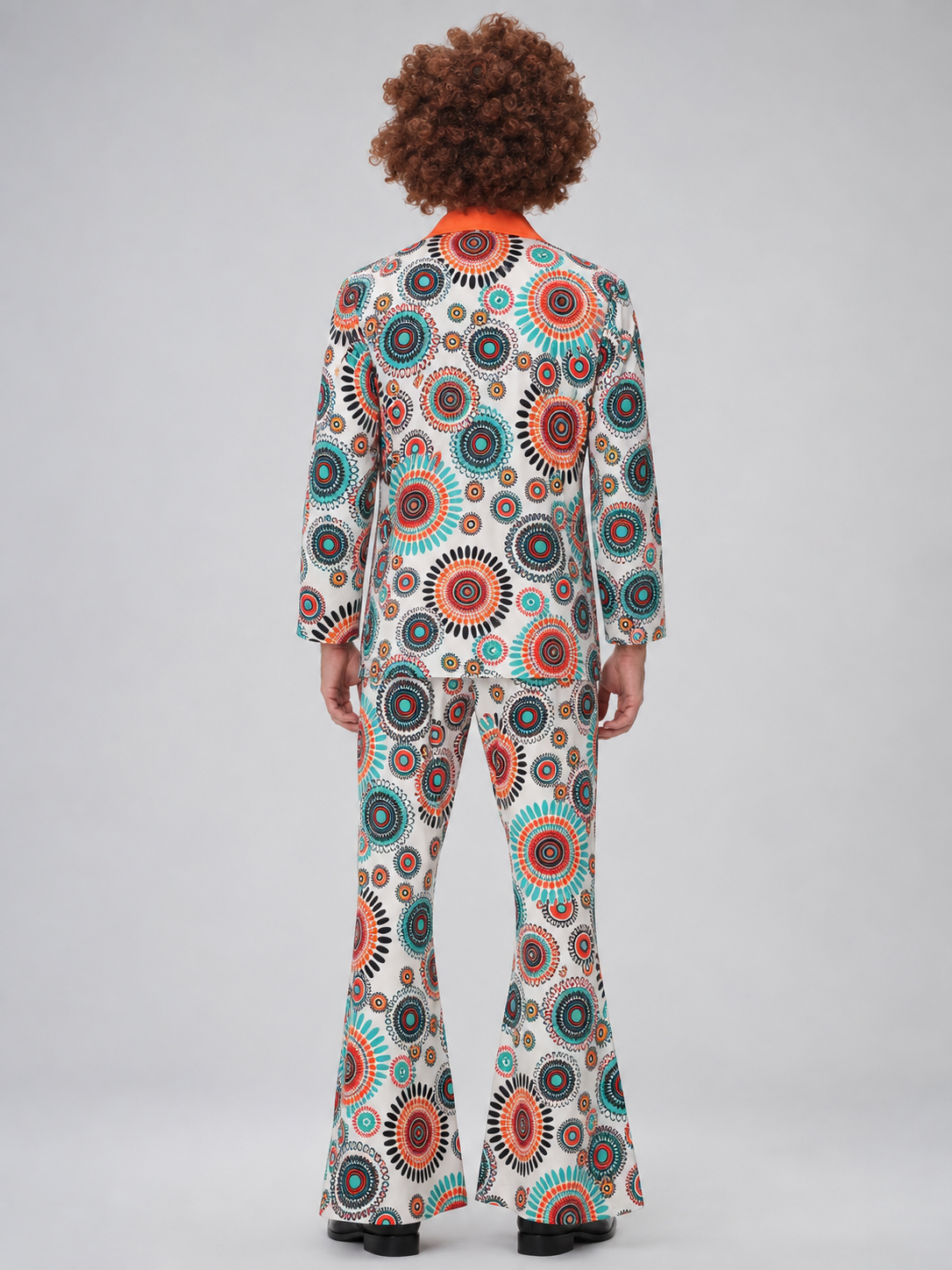 Retro Jumpsuit with Geometric Print and Flared Legs