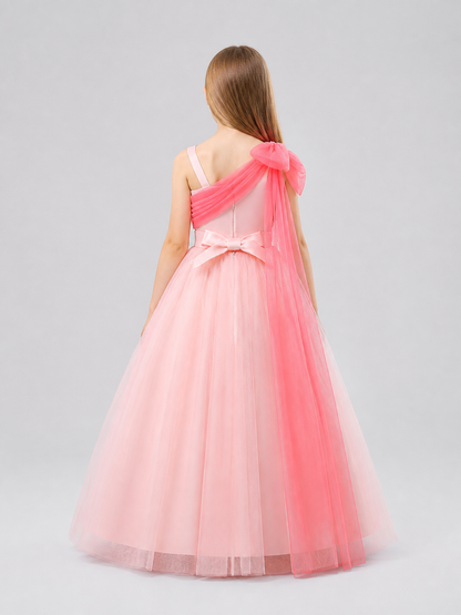 Asymmetrical One-Shoulder Princess Dress for Girls’ Special Occasions back view